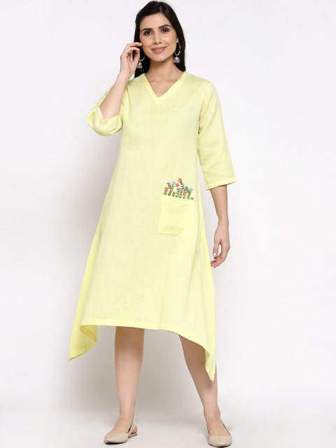 

DART STUDIO Yellow Linen A-Line Midi Dress