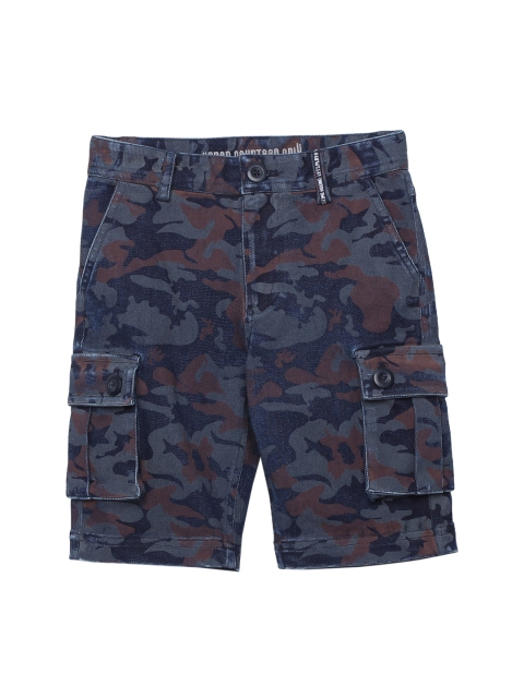 

UNDER FOURTEEN ONLY Boys Navy Blue Camouflage Printed Slim Fit Cargo Shorts