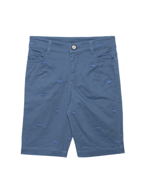 

UNDER FOURTEEN ONLY Boys Blue Printed Slim Fit Regular Shorts