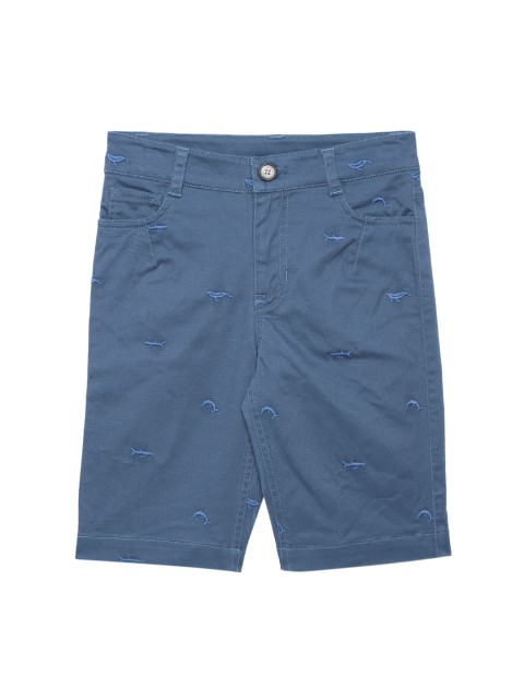 

UNDER FOURTEEN ONLY Boys Blue Conversational Slim Fit Regular Shorts