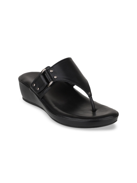 

Sherrif Shoes Black Wedge Sandals with Buckles