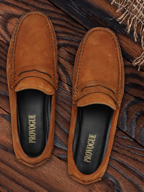 

Provogue Men Tan Woven Design Suede Loafers