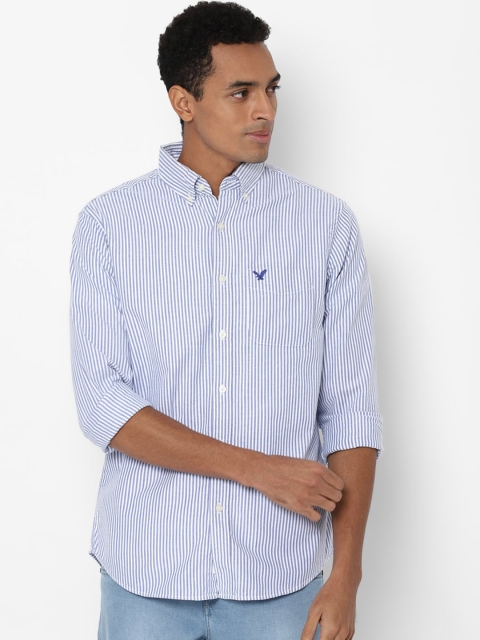 

AMERICAN EAGLE OUTFITTERS Men Blue Bengal Stripes Striped Pure Cotton Casual Shirt
