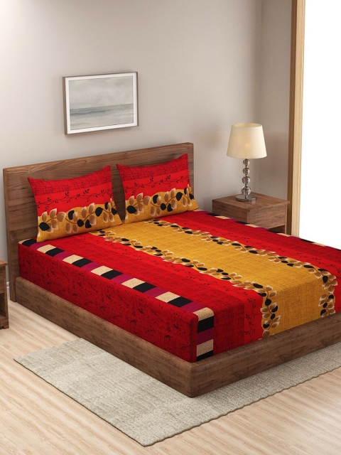 

NEUDIS Red & Yellow Floral 180 TC King Bedsheet with 2 Pillow Covers