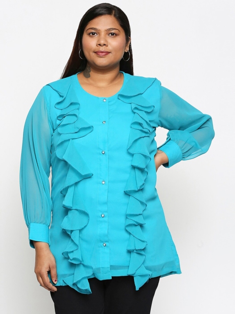 

XXLLENT Women Blue Ruffles High-Low Top
