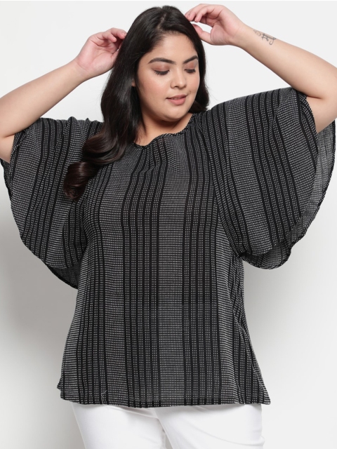 

Amydus Women Black Striped Batwing Sleeves Regular Top