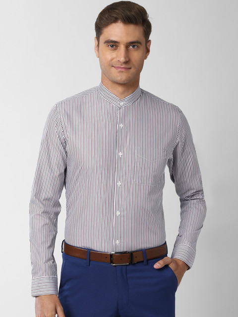 

Peter England Men White & Black Slim Fit Striped Pure Cotton Formal Shirt