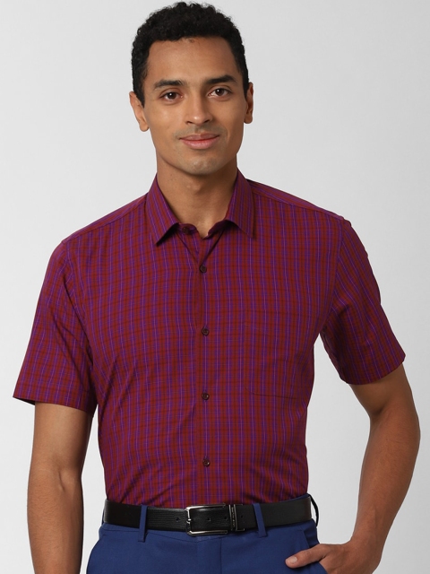

Peter England Men Red Checked Pure Cotton Formal Shirt
