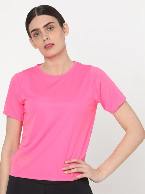 

Silvertraq Women Neon Pink Round Neck Training or Gym T-shirt