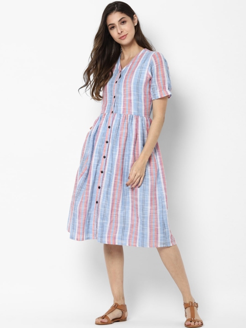 

Allen Solly Woman Blue & Pink Striped Cotton Shirt Dress