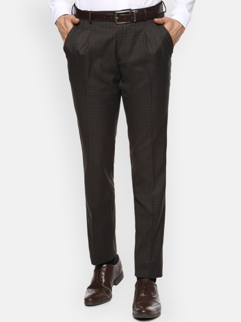 

Louis Philippe Men Brown Checked Pleated Formal Trousers