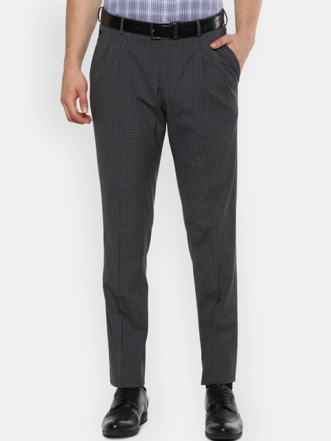 

Louis Philippe Men Grey Checked Formal Trousers