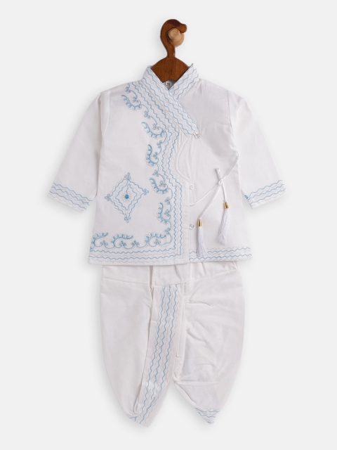 

JBN Creation Boys White Ethnic Motifs Embroidered Angrakha Kurta With Dhoti Pants