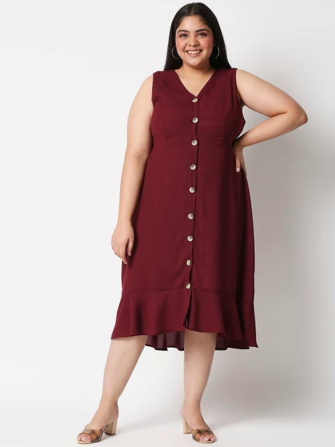 

20Dresses Plus Size Women Maroon Crepe A-Line Midi Dresses