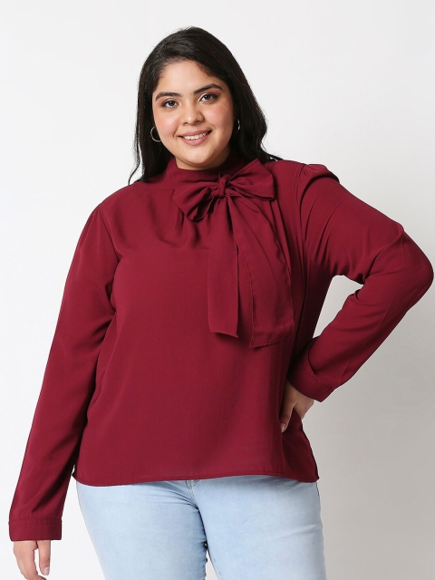 

20Dresses Maroon Tie-Up Neck Crepe Top