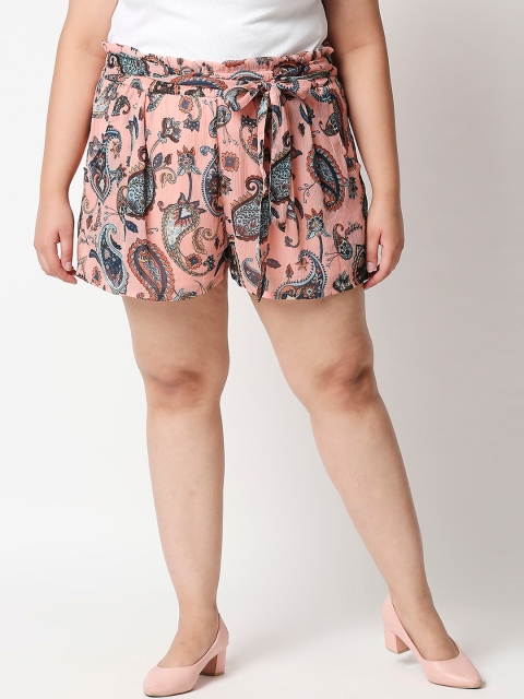 

20Dresses Women Pink & Blue Paisley Printed High-Rise Regular Shorts