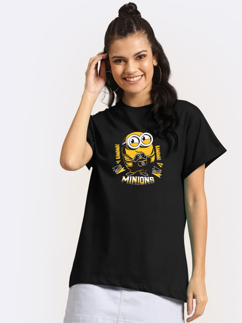 

Bewakoof Women Black and Yellow Graphic Minions Printed T-shirt