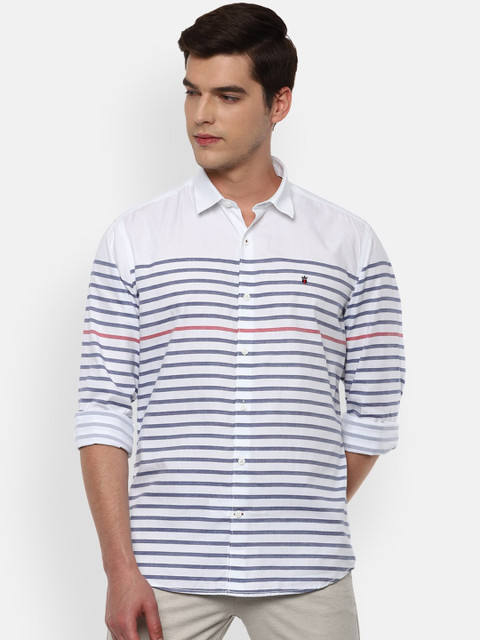 

Louis Philippe Sport Men White & Navy Blue Slim Fit Horizontal Stripes Cotton Casual Shirt