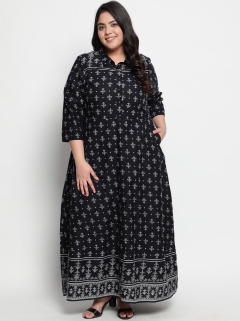

Amydus Women Black and White Ethnic Motifs Printed Maxi Dress