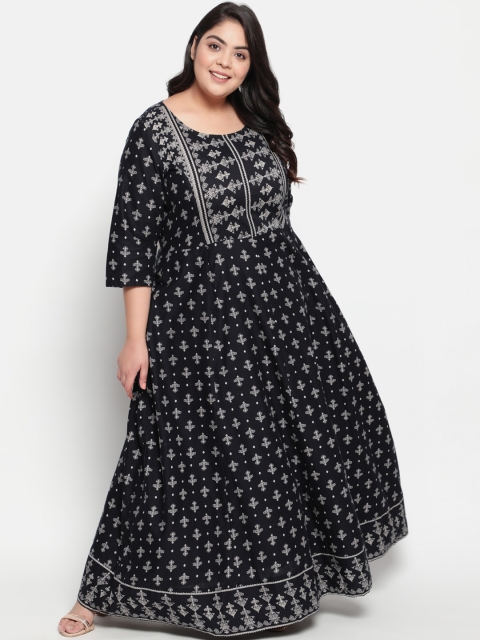 

Amydus Women Black and White Ethnic Motifs Printed Maxi Dress