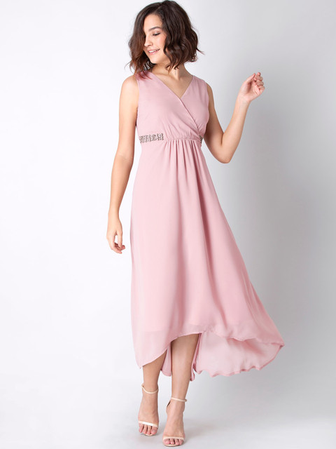 

FabAlley Women Pink Embellished Georgette Empire High Low Maxi Dress