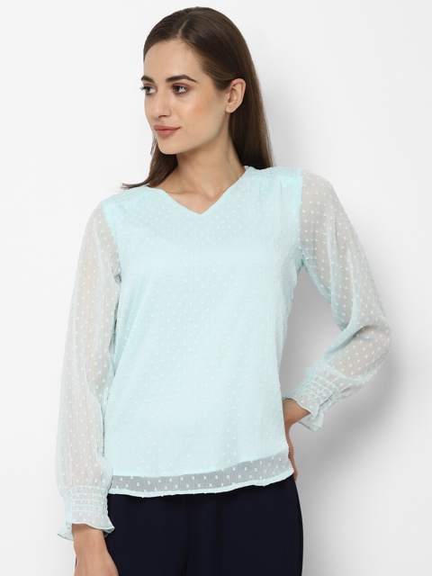 

Allen Solly Woman Blue Smocked Self Design Regular Top