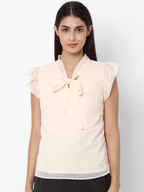 

Allen Solly Woman Cream Tie-Up Neck Regular Top