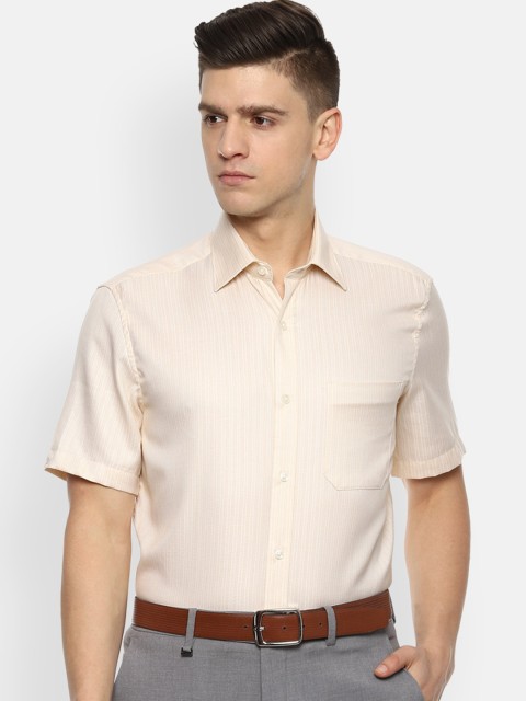 

Louis Philippe Men Beige Self Design Striped Formal Shirt