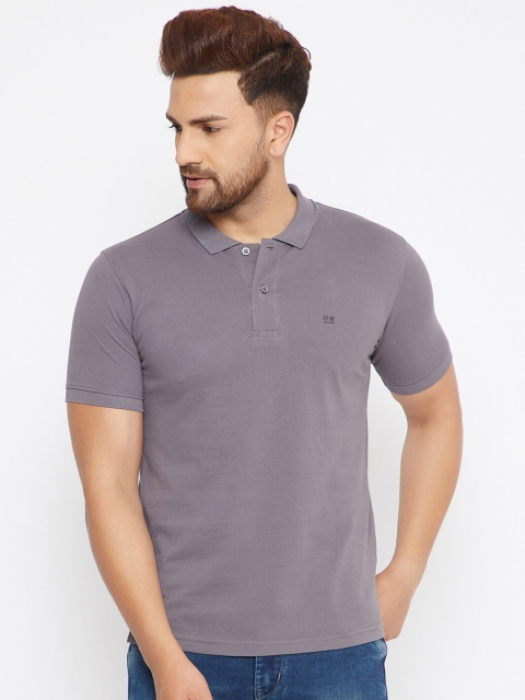 

Okane Men Grey Polo Collar T-shirt