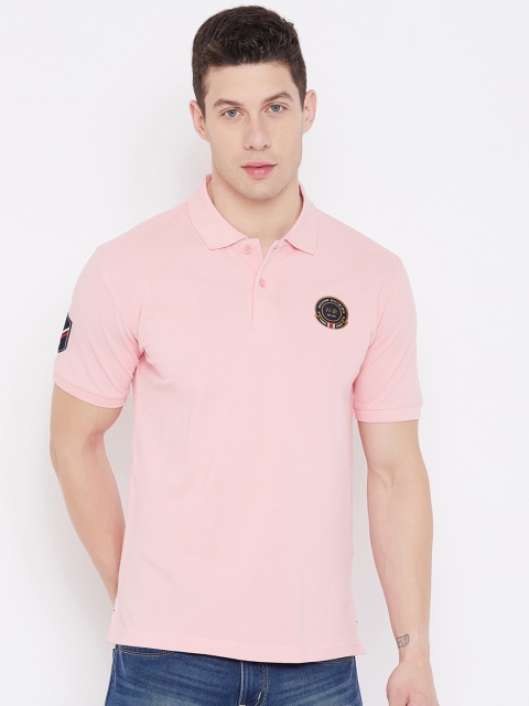 

Okane Men Pink Polo Collar Applique T-shirt