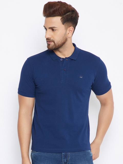 

Okane Men Blue Polo Collar T-shirt