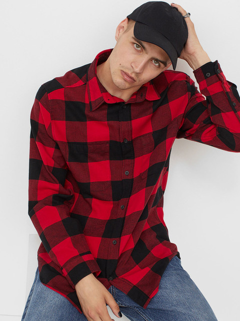 

H&M Men Red & Black Regular Fit Pure Cotton Flannel shirt