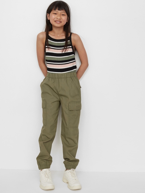 

H&M Girls Olive Green Cotton Cargo Trousers