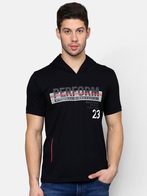 

V2 Value & Variety Men Black Typography Printed Cotton Hood T-shirt