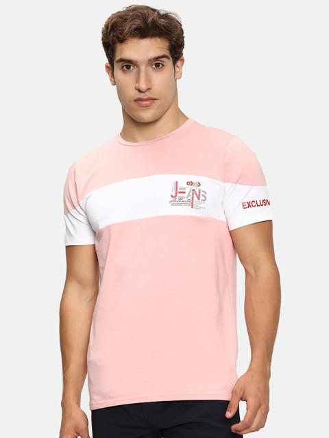 

V2 Value & Variety Men Pink & White Colourblocked Cotton T-shirt