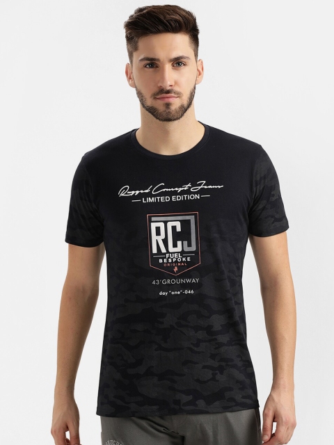 V2 Value & Variety Men Navy Blue & Grey Typography Printed Cotton T-shirt