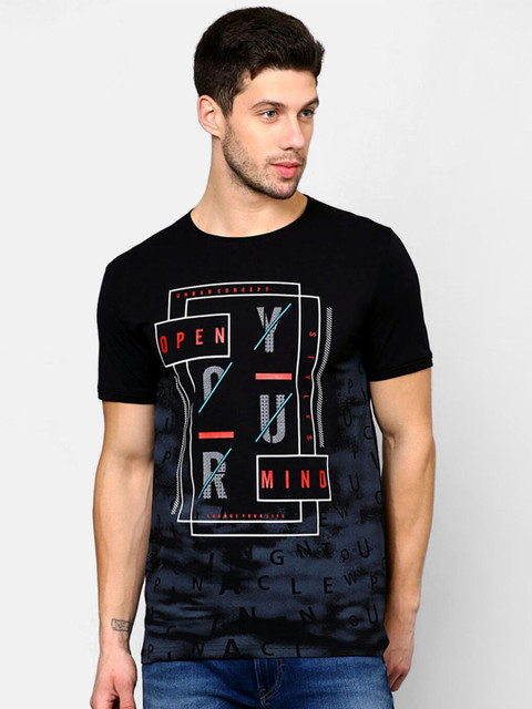 

V2 Value & Variety Men Black & Blue Typography Printed Cotton T-shirt
