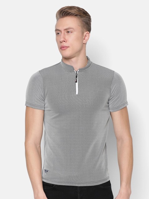 

V2 Value & Variety Men Grey Self-Design Mandarin Collar Cotton T-shirt