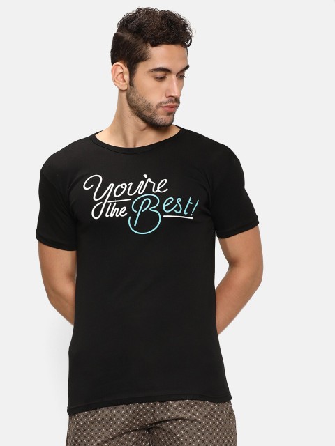 

V2 Value & Variety Men Black & White Typography Printed Cotton T-shirt