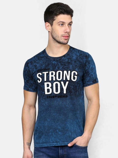 

V2 Value & Variety Men Blue & White Typography Printed Cotton T-shirt