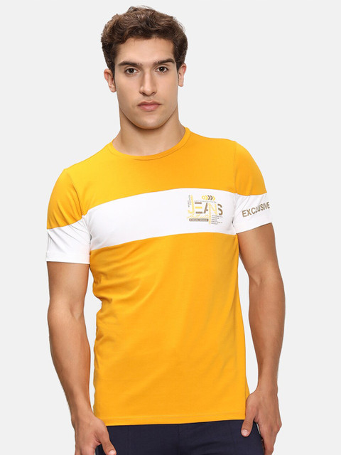 

V2 Value & Variety Men Yellow & White Colourblocked Cotton T-shirt