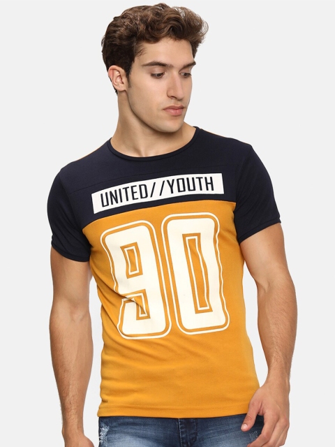 

V2 Value & Variety Men Yellow & Navy Blue Typography Printed Cotton T-shirt