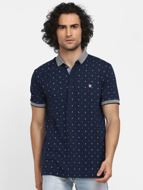 

V2 Value & Variety Men Blue & Grey Printed Polo Collar Cotton T-shirt