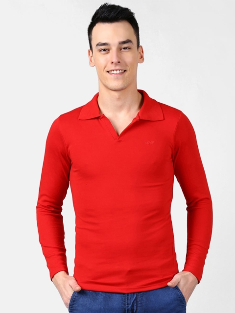 

V2 Value & Variety Men Red Polo Collar Cotton T-shirt