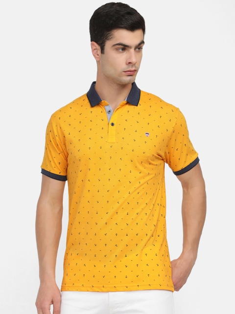 

V2 Value & Variety Men Yellow & Grey Printed Polo Collar Cotton T-shirt