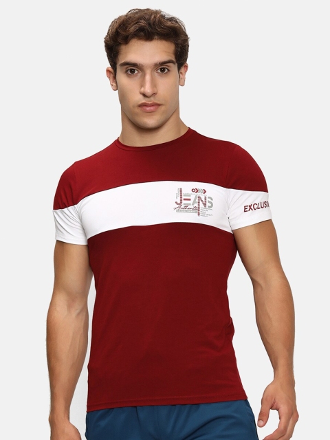 

V2 Value & Variety Men Maroon & White Colourblocked Cotton T-shirt