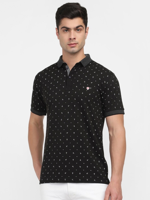 

V2 Value & Variety Men Black Printed Polo Collar Cotton T-shirt