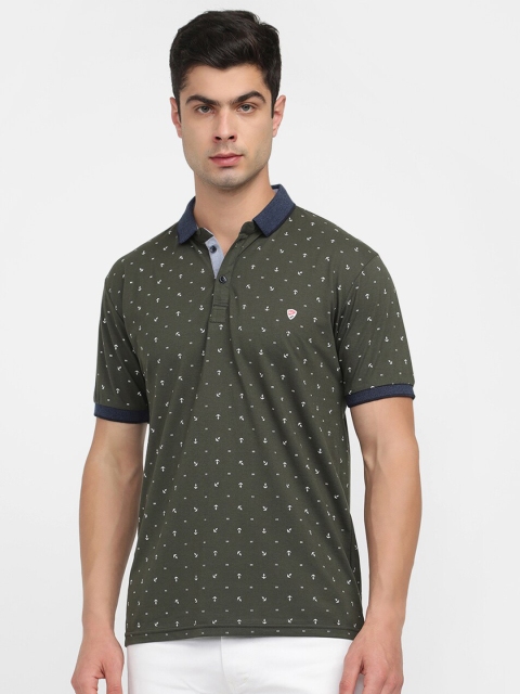 

V2 Value & Variety Men Olive Green Printed Polo Collar Cotton T-shirt