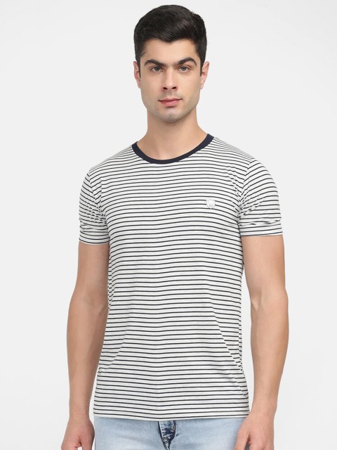 

V2 Value & Variety Men Grey & Navy Blue Striped Cotton T-shirt