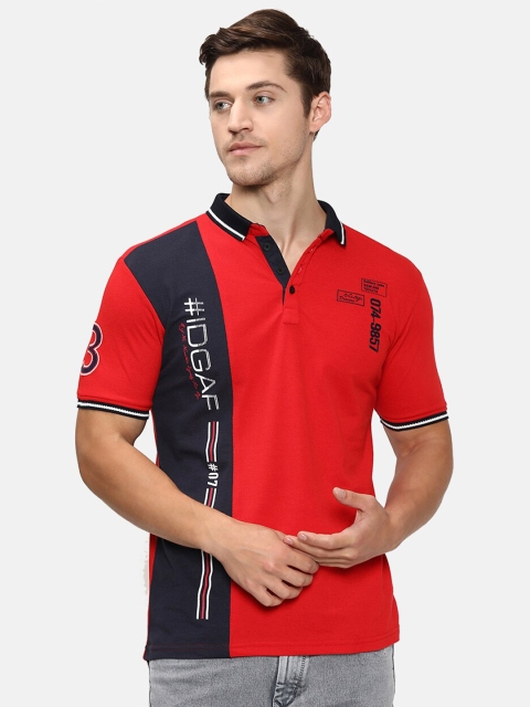 

V2 Value & Variety Men Red & Blue Typography Printed Polo Collar T-shirt